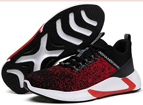 Mishansha Comodos Zapatos para Correr para Mujer Hombre Gimnasio Calzado Blandas Zapatillas Deportivas para Trotar, Rojo 39