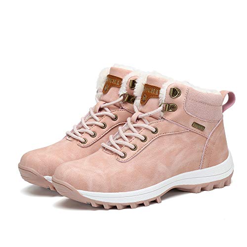 Mishansha Mujer Botas de Nieve Mujer Botines Zapatos Senderismo Impermeables Deportes Trekking Zapatos Impermeable Botas de Invierno Fur Forro Aire Libre Boots Rosa 39 EU