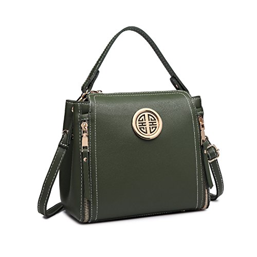 Miss Lulu Marca Mujeres Top Mango Bolsa Pu cuero cruzada bolso elegante bolso bolso pequeño clásico para mujer bolso de hombro (Verde)