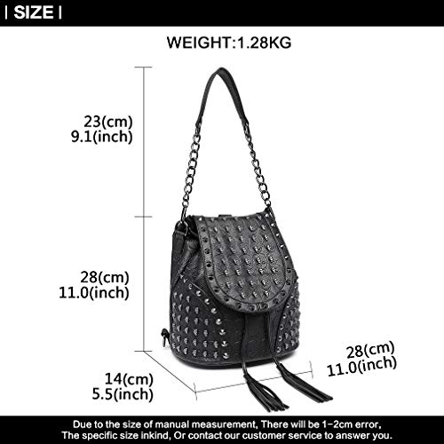 Miss Lulu Mochila de Moda Bolsos para Mujer Correa para el Hombro con Cadena Cráneos en Relieve con Tachuelas de Cuero de Imitación (Negro)