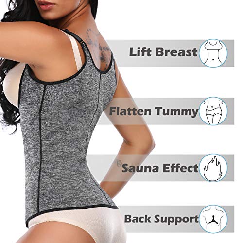 MISS MOLY Fajas Reductoras Adelgazantes Mujer Neopreno Sauna Body Top Reducir Cintura y Abdomen Cincher Bustiers Corsé 14 * 3 Gancho y Cremallera Sudoración Chaleco para Fitness Postparto