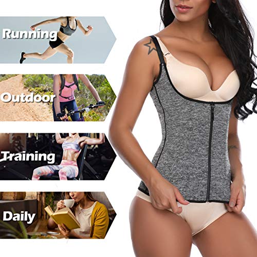 MISS MOLY Fajas Reductoras Adelgazantes Mujer Neopreno Sauna Body Top Reducir Cintura y Abdomen Cincher Bustiers Corsé 14 * 3 Gancho y Cremallera Sudoración Chaleco para Fitness Postparto