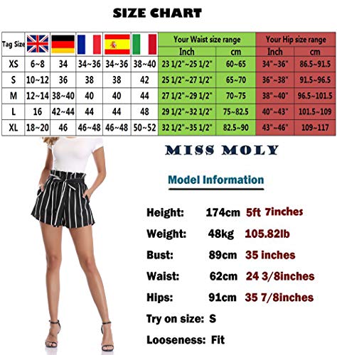 MISS MOLY Pantalones Cortos Mujer Rayas Verano con Pretina Elástica Cintura Alta Pantalones Negro Small MISS MOLY Pantalones Cortos Mujer Rayas Verano con Pretina Elástica Cintura Alta Pantalones Negro Small
