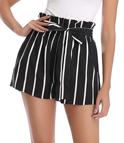 MISS MOLY Pantalones Cortos Mujer Rayas Verano con Pretina Elástica Cintura Alta Pantalones Negro Small MISS MOLY Pantalones Cortos Mujer Rayas Verano con Pretina Elástica Cintura Alta Pantalones Negro Small