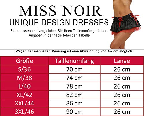 Miss Noir - Mini falda sexy (S-4XL) de vinilo PVC para mujer con cremallera Negro y rojo (19316-BR). M-36/38/40