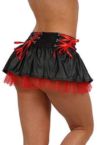 Miss Noir - Mini falda sexy (S-4XL) de vinilo PVC para mujer con cremallera Negro y rojo (19316-BR). M-36/38/40