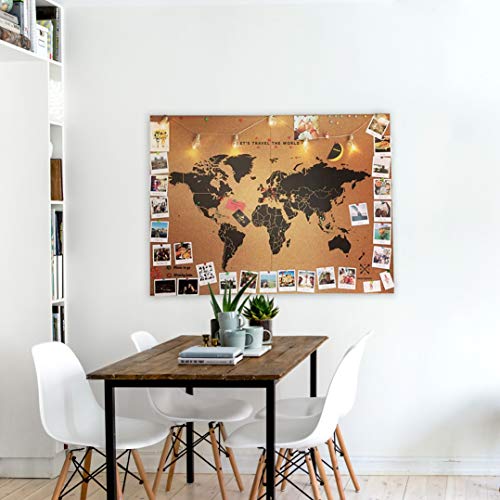 Miss Wood 8436563400124 Mapa Del Mundo de Corcho, 0.4X90.0X120.0 Cm, Negro, Set de 2