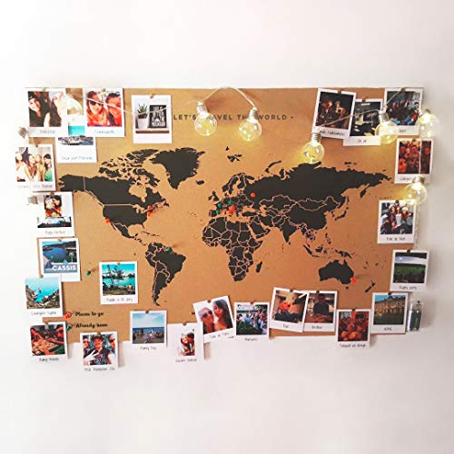 Miss Wood 8436563400124 Mapa Del Mundo de Corcho, 0.4X90.0X120.0 Cm, Negro, Set de 2