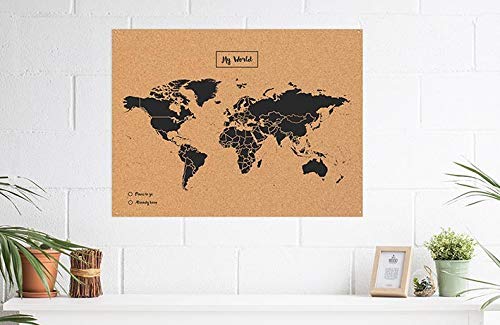 Miss Wood 8436563400124 Mapa Del Mundo de Corcho, 0.4X90.0X120.0 Cm, Negro, Set de 2