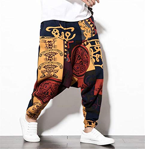 MISSMAOM_Fashion2019 Hombre Mujer Pantalones Harem Unisex Bombachos Ligeros, Hippies, de algodón, Casuales, Boho, Hechos a Mano para Yoga ,Rojo,XS