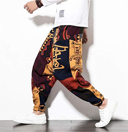 MISSMAOM_Fashion2019 Hombre Mujer Pantalones Harem Unisex Bombachos Ligeros, Hippies, de algodón, Casuales, Boho, Hechos a Mano para Yoga ,Rojo,XS