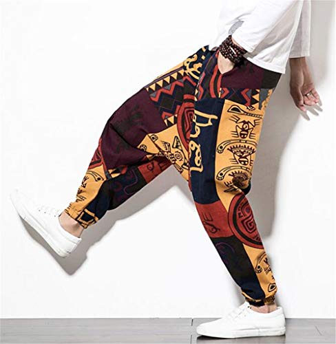 MISSMAOM_Fashion2019 Hombre Mujer Pantalones Harem Unisex Bombachos Ligeros, Hippies, de algodón, Casuales, Boho, Hechos a Mano para Yoga ,Rojo,XS