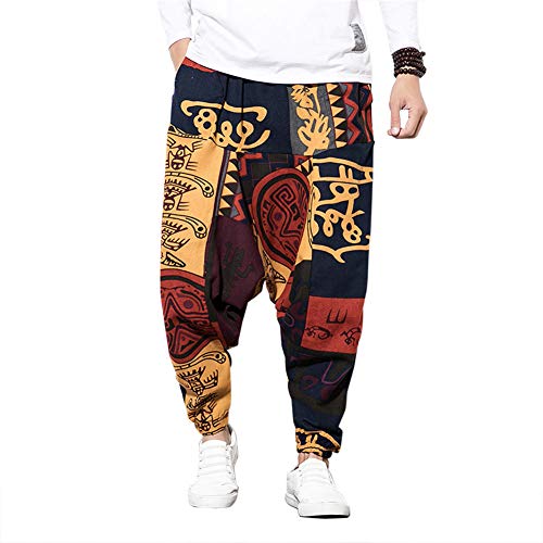 MISSMAOM_Fashion2019 Hombre Mujer Pantalones Harem Unisex Bombachos Ligeros, Hippies, de algodón, Casuales, Boho, Hechos a Mano para Yoga ,Rojo,XS