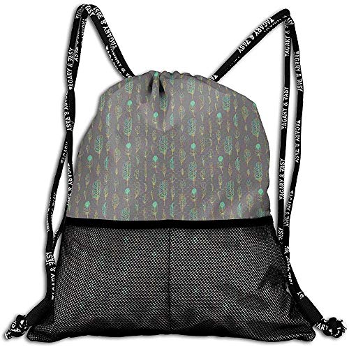 Mitta Yane Bolsas De Cuerdas,Mochilas con Cordón,Boho,Estilo Artístico,Dibujo De Patrón Étnico Nativo Americano,Ajustable