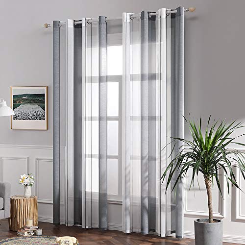 MIULEE Cortinas Translucida de Moderno Ventana Visillos Rayas Salon Paneles con Anillas para Sala Cuarto Comedor Salon Cocina Habitación, 140 x 245 cm 2 Unidades Blanco+Gris MIULEE Cortinas Translucida de Moderno Ventana Visillos Rayas Salon Paneles con Anillas para Sala Cuarto Comedor Salon Cocina Habitación, 140 x 245 cm 2 Unidades Blanco+Gris