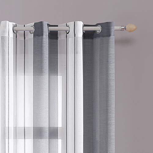 MIULEE Cortinas Translucida de Moderno Ventana Visillos Rayas Salon Paneles con Anillas para Sala Cuarto Comedor Salon Cocina Habitación, 140 x 245 cm 2 Unidades Blanco+Gris