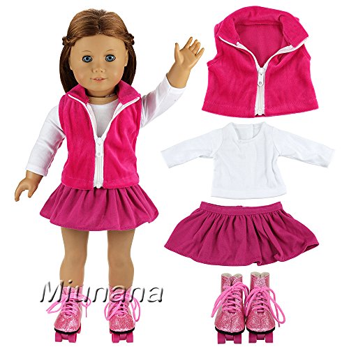 Miunana 2X Vestidos + 2 Pares Patines Accesorios como Regalo para 18 Pulgadas Muñeca 46 cm American Girl Doll （NO INCLUYE MUÑECA）