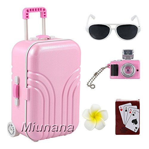 Miunana 5 Muñecas Fashion Accesorios con Viaje : 1 Maleta + 1 Horquilla + 1 Jugar de Cartas + 1 Cámara + 1 Gafas de Sol para 18 Pulgadas Meñeca 46 cm American Girl Doll