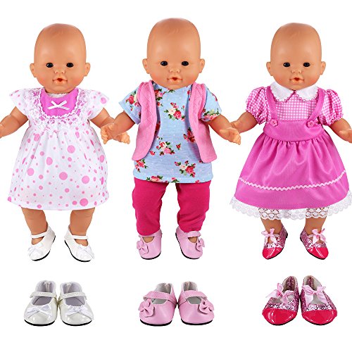 Miunana Vestidos Muñecas Verano Casual Ropas Fashion para 14- 18 Pulgadas Muñeca bebé 35 -45 cm Doll 18 Pulgadas American Girl Doll (3x Vestidos + 3x Zapatos Muñeca)