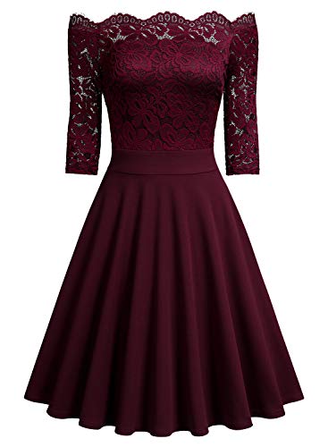 Miusol Elegante Floral Encaje Slim Fiesta Vestido para Mujer Rojo Medium Miusol Elegante Floral Encaje Slim Fiesta Vestido para Mujer Rojo Medium
