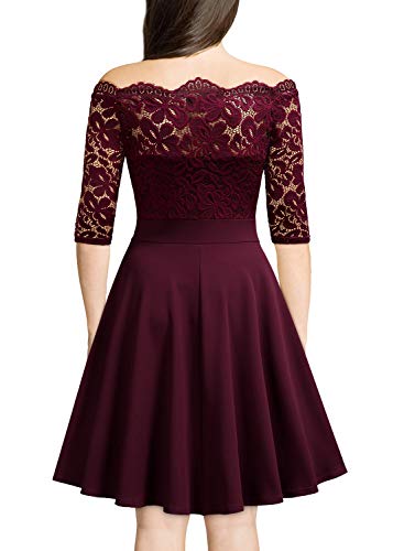 Miusol Elegante Floral Encaje Slim Fiesta Vestido para Mujer Rojo Medium