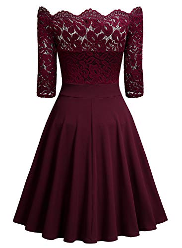 Miusol Elegante Floral Encaje Slim Fiesta Vestido para Mujer Rojo Medium