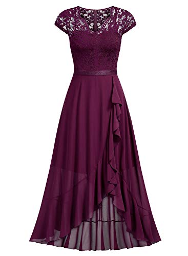 Miusol Encaje Gasa Alto Bajo Noche Vestido Largo para Mujer Magenta X-Large Miusol Encaje Gasa Alto Bajo Noche Vestido Largo para Mujer Magenta X-Large