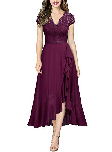 Miusol Encaje Gasa Alto Bajo Noche Vestido Largo para Mujer Magenta X-Large