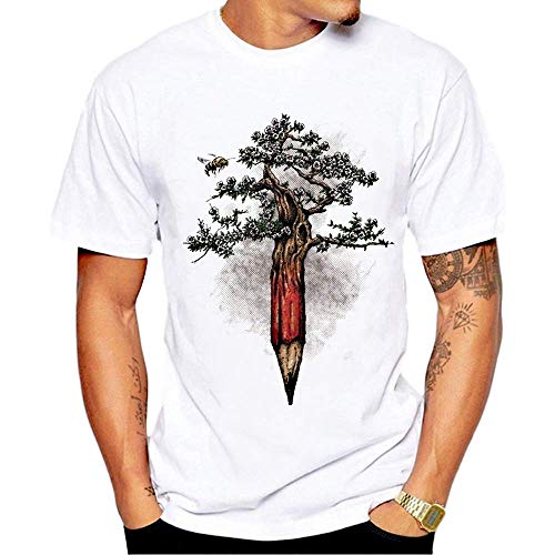 Miwaimao Fashion Wild Tide - Camiseta para hombre, diseño de árbol modal, cómodo, elástico, cuello redondo, transpirable, suelto, hip-hop Blanco blanco L