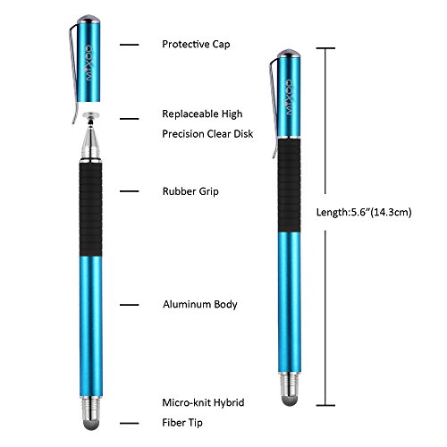 Mixoo - Lápiz capacitivo universal 2 en 1, disco capacitivo preciso y punta de fibra para tabletas, iPads, iPhones y smartphones
