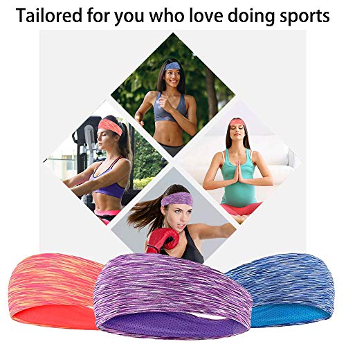 MIZOMOR 3pcs Diadema Deportiva Mujer Cinta Pelo Fitness Elástico y Antitranspirante Bandas Cabeza Sudor