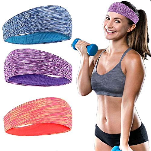 MIZOMOR 3pcs Diadema Deportiva Mujer Cinta Pelo Fitness Elástico y Antitranspirante Bandas Cabeza Sudor