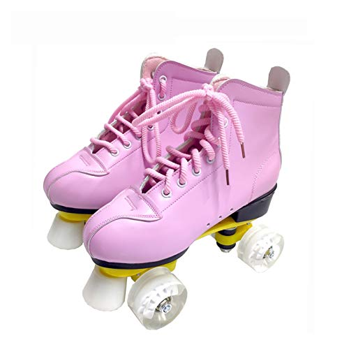 MJS Patines de Rodillo de Cuero Artificial Doble Línea Patines Mujeres Hombres Adulto Dos líneas Skate Shoes con PU 4 Wheel PATINS (Color : Rosado, Talla : 43)