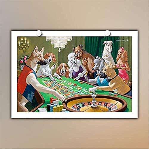 MKAN Póster De Animales con Perros Jugando Al Billar, Imágenes Artísticas De Pared Impresas, para Decoración del Hogar HD, Pósteres De Pintura En Lienzo 50X70Cm