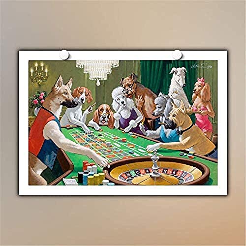 MKAN Póster De Animales con Perros Jugando Al Billar, Imágenes Artísticas De Pared Impresas, para Decoración del Hogar HD, Pósteres De Pintura En Lienzo 50X70Cm