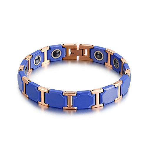 MKmd-s Pulsera de cerámica de Acero Inoxidable, diseño Hexagonal, con imán de joyería, 21 * 1.1 cm Azul