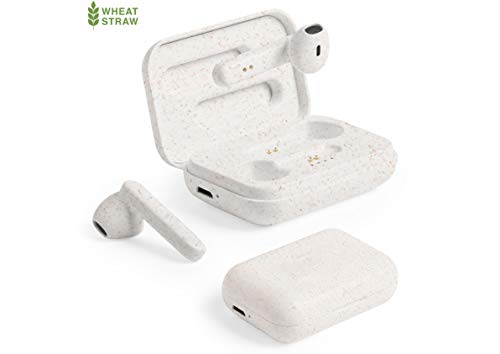 MKTOSASA - Auriculares intraurales de línea Nature y conexión Bluetooth 5.0. Base de Carga con luz LED de Estado de Carga y función Manos Libres - 4.5x6.8x2.2 Caña de Trigo