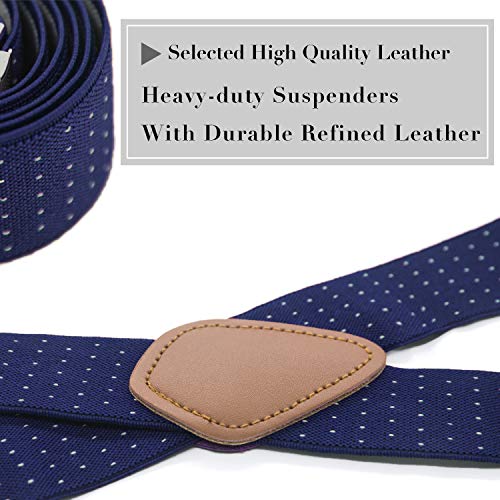 MLM Tirantes Hombres Tirantes Para Hombres Heavy Duty 4 Clips Wide 1.4"X Shape Back Elastic Durable Suspenders Thicken Wide Clips Para Metales (Garantía de un año) (Punto de onda azul-blanco)