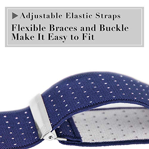 MLM Tirantes Hombres Tirantes Para Hombres Heavy Duty 4 Clips Wide 1.4"X Shape Back Elastic Durable Suspenders Thicken Wide Clips Para Metales (Garantía de un año) (Punto de onda azul-blanco)