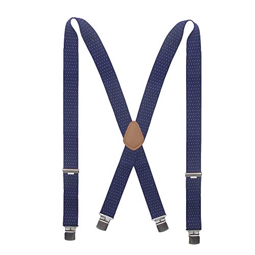 MLM Tirantes Hombres Tirantes Para Hombres Heavy Duty 4 Clips Wide 1.4"X Shape Back Elastic Durable Suspenders Thicken Wide Clips Para Metales (Garantía de un año) (Punto de onda azul-blanco)