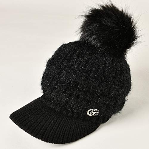 mlpnko Sombrero Femenino Plus Terciopelo Grueso cálido Color sólido Orejeras Gorro de Punto suéter Gorra Boina Negro Ajustable