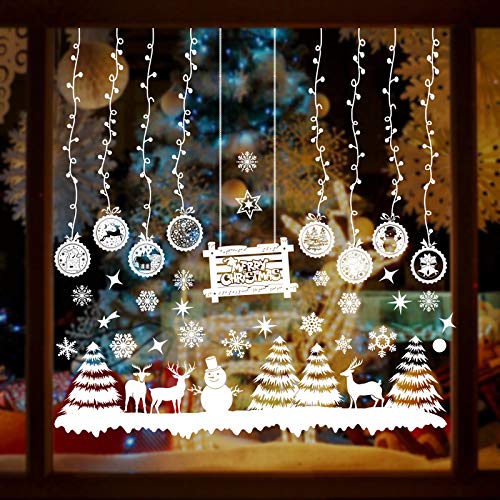 MMTX Adornos de Navidad Vinilos para Ventanas, Pegatinas Navidad Escaparate, DIY Adhesivos Navideños Copo de Nieve Arbol Navidad Renos Murales Pared Decorativos Exterior Hogar Tienda Casa Decoración