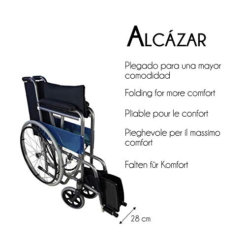 Mobiclinic, Alcázar, Silla de ruedas plegable, ortopédica, para minusválidos, manual, freno en manetas, reposabrazos fijos y reposapiés abatibles, asiento, ultraligera, color negro Mobiclinic, Alcázar, Silla de ruedas plegable, ortopédica, para minusválidos, manual, freno en manetas, reposabrazos fijos y reposapiés abatibles, asiento, ultraligera, color negro