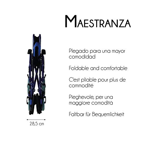 Mobiclinic, Maestranza, Silla de ruedas plegable para ancianos y minusválidos, silla de ruedas manual, freno en manetas, reposapiés y reposabrazos extraíbles, negro