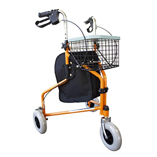 Mobiclinic, Modelo Caleta, Andador para ancianos, mayores y minusválidos, Rollator de acero, andador caminador, ligero, regulable en altura, frenos en las manetas, plegable, cesta, 3 ruedas, naranja Mobiclinic, Modelo Caleta, Andador para ancianos, mayores y minusválidos, Rollator de acero, andador caminador, ligero, regulable en altura, frenos en las manetas, plegable, cesta, 3 ruedas, naranja