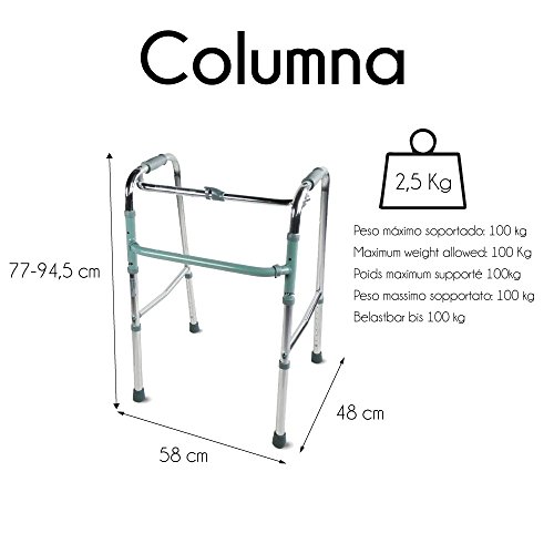 Mobiclinic, Modelo Columna, Andador para adultos, ancianos, mayores o minusvalidos, de aluminio, ligero, plegable, con asiento y sin ruedas, Color Gris