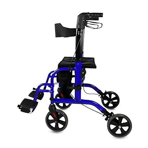 Mobiclinic, Modelo Picasso, Andador para mayores, minusválidos, adultos o ancianos, rollator, caminador, andador y silla de ruedas, aluminio, ligero, plegable, con asiento y 4 ruedas, azul