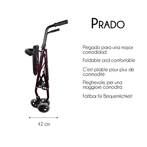 Mobiclinic, Modelo Prado, Andador para minusválidos, ancianos, Rollator, de aluminio, ligero, plegable, frenos por presión, con asiento, cesta y 4 ruedas, Color Burdeos Mobiclinic, Modelo Prado, Andador para minusválidos, ancianos, Rollator, de aluminio, ligero, plegable, frenos por presión, con asiento, cesta y 4 ruedas, Color Burdeos