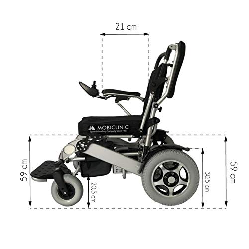 Mobiclinic, modelo Troya Plus, Silla de ruedas eléctrica, plegable, con motor, para discapacitados, minusválidos, ancianos, ortopedica, para mayores, asiento 45 cm, autonomía 34 km, 2 24V, Azul