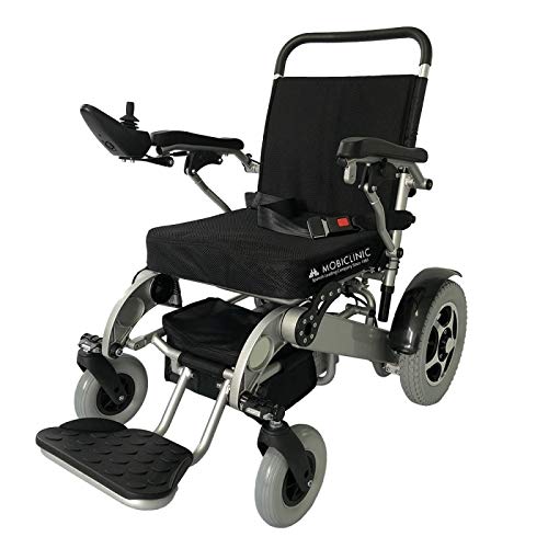 Mobiclinic, modelo Troya, Silla de ruedas eléctrica, plegable, con motor, para discapacitados, minusválidos, ancianos, ortopedica, para mayores, asiento 45 cm, autonomía 17 km, 24V, Azul